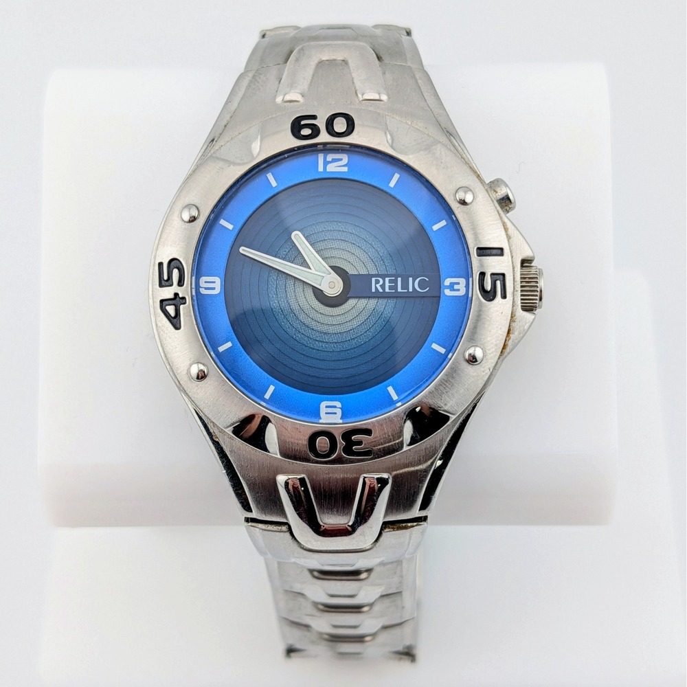 Vintage 2000s Relic ZR55048 Men's Animated Rotating Blue Dial Watch 40mm 7.5"